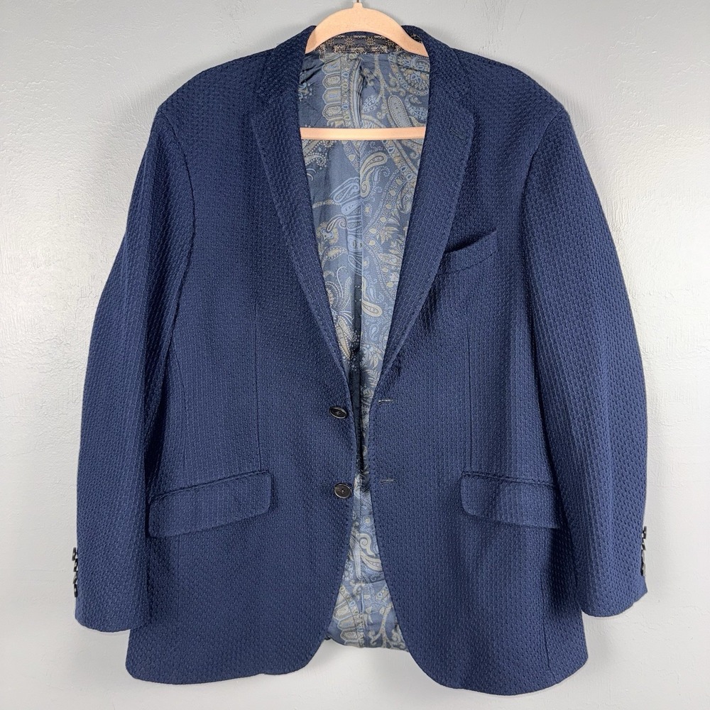 Etro Roma Navy Textured Cotton Knit Blazer Mens EU 54 (US 44) Classic